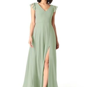 Azazie Sage Green Maxi Dress with Ruffle Sleeves